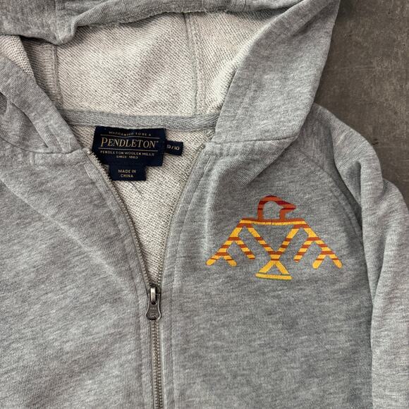 Vintage Y2K Pendleton Zip Up Hoodie Longsleeve Grey Logo Youth Kids 9/10 - Picture 3 of 5